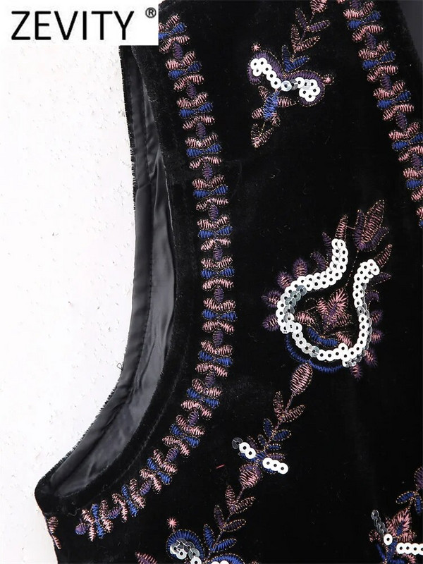 Zevity Ženska vintage šljokice Cvjetni vez Kratka jakna od baršunastog prsluka Ženski ležerni kardigan bez rukava Gornji dio prsluka CT5465