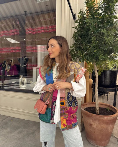 Veste cu patchwork cu imprimeu floral de toamnă pentru femei, dulci, fără mâneci, cu imprimare, veste largi 2023, vestă vintage pentru femeie