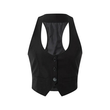 Дамска мода Xingqing V-образно деколте без ръкави с копчета надолу Класическа жилетка Ризи Отделна жилетка за официално облекло