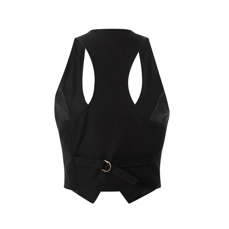 Xingqing Moteriška madinga V formos iškirptė be rankovių su mygtuku, prigludusi lenktynininko nugaros klasikiniai liemeniniai marškiniai Atskira liemenė oficialiam dėvėjimui