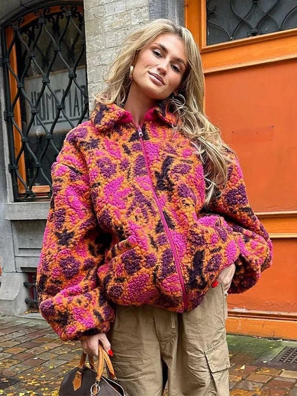 Y2k Ženska plišana jakna s patentnim zatvaračem Debela topla labava plišana jakna dugih rukava od umjetnog krzna Modni ženski jesenski zima High Street Outwear