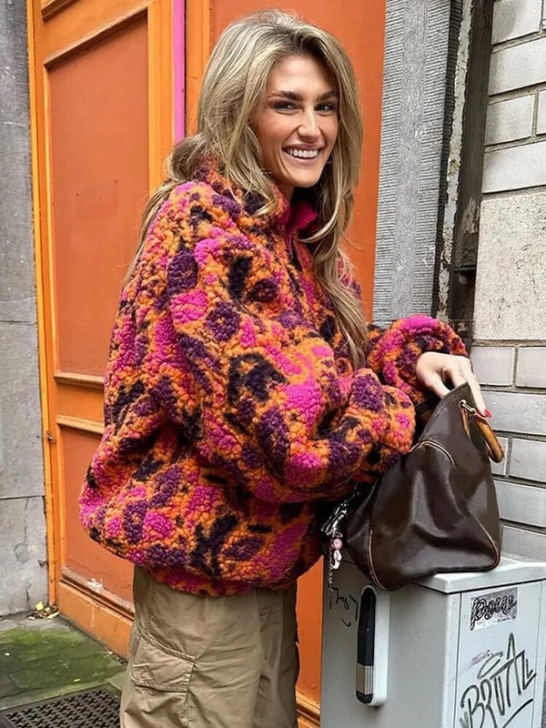Y2k Ženska plišana jakna s patentnim zatvaračem Debela topla labava plišana jakna dugih rukava od umjetnog krzna Modni ženski jesenski zima High Street Outwear