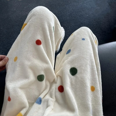 Pajama Pants Women Flannel Warm Pants Plus Fleece Thickened Coral Fleece Pants Y2k Star Printed Flannel Sleep Bottoms Pockets
