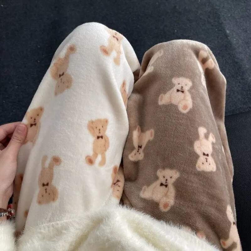 Moteriškos pižamos kelnės, šiltos flanelinės kelnės, plius vilnos, storintos koralinės vilnos kelnės Y2k žvaigždutėmis margintos flanelinės apatinės kišenės