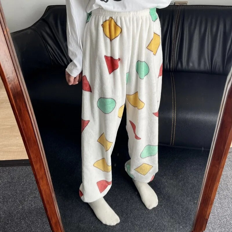 Moteriškos pižamos kelnės, šiltos flanelinės kelnės, plius vilnos, storintos koralinės vilnos kelnės Y2k žvaigždutėmis margintos flanelinės apatinės kišenės