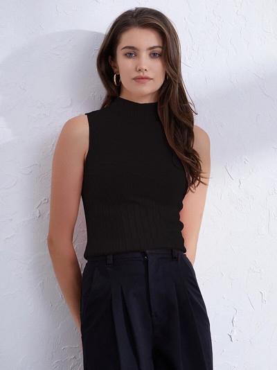 Vintage pleteni prsluk s dolčevitom bez rukava Basic ljetna pletena majica bez rukava Ženska plava ružičasta siva rebrasta seksi pletena skraćena vesta za žene