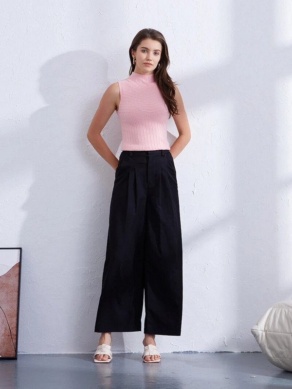 Vintage pleteni prsluk s dolčevitom bez rukava Basic ljetna pletena majica bez rukava Ženska plava ružičasta siva rebrasta seksi pletena skraćena vesta za žene