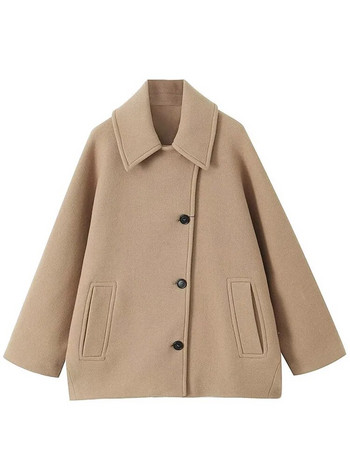 Едноредно дамско палто Есен Зима Ежедневни женски якета с дълъг ръкав и широка яка