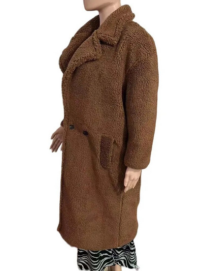 Baltas ėriuko vilnos paltas moteriškas žieminis storas šiltas vilnonis meškiukas moteriškas negabaritinis laisvalaikis laisvi ilgomis rankovėmis atvartas Ilgi viršutiniai drabužiai