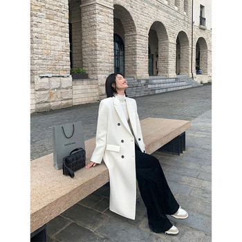 Κομψά μακριά μάλλινα παλτό Γυναικεία streetwear Καπιτονέ σακάκι Κορεάτικο μάλλινο παλτό με διπλό στήθος Χειμερινά υπερμεγέθη χοντρά ενδύματα