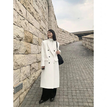 Елегантни дълги вълнени палта Дамско улично ватирано яке Корейско двуредно вълнено палто Зимно голямо дебело горно облекло