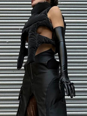 DEAT Fashion Γυναικεία Παλτό με βαμβακερή επένδυση Γιακάς με φερμουάρ μαύρο συμμετρίας με μεσαίο γυάλινο γιλέκο φθινόπωρο 2024 New Tide 7AB115
