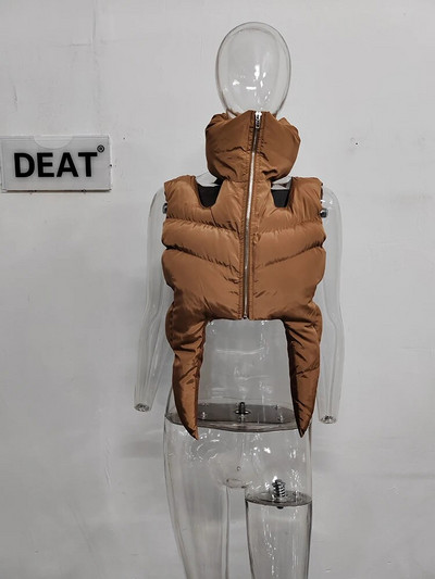DEAT Fashion Femei Palton căptușit din bumbac Guler Stand Fermoar Negru Simetrie Vestă dezactivată Toamna 2024 Nou Tide 7AB115