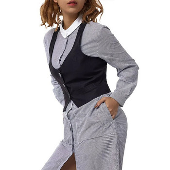 Дамска ежедневна къса жилетка, едноцветна, без ръкави, копчета, приталени, елегантни жилетки, смокинг, костюм Racerback Vintage Streetwear