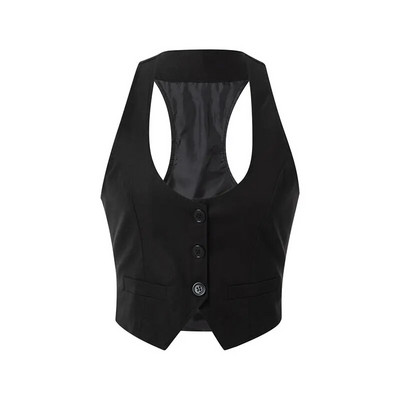 Vestă ocazională scurtă pentru femei, de culoare solidă, fără mâneci, cu nasturi, veste elegantă, costum smoking, cu spatele cros, îmbrăcăminte de stradă vintage