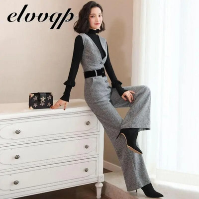 Salopete de lână pentru femei de primăvară Vestă de lână Salopetă pentru doamnă de birou Costum de afaceri elegant Pantaloni largi Îmbrăcăminte de modă pentru femei