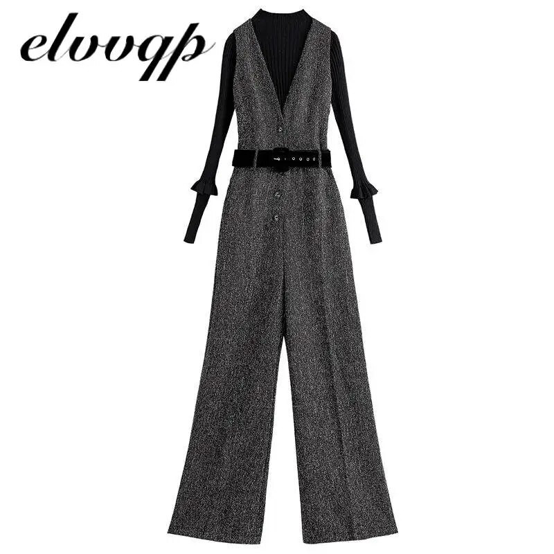 Tavaszi női gyapjú overál gyapjú mellény Jumpsuit Office Lady Elegáns üzleti öltöny széles szárú nadrág Női divatos ruházat