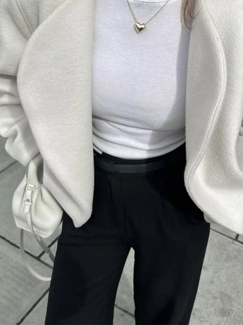 Casual λευκό γυναικείο μάλλινο παλτό 2023 Μακρυμάνικο Φαρδύ κοντό χοντρό φθινοπωρινό χειμερινό παλτό Γυναικεία κομψά κομψά παλτό Streetwear