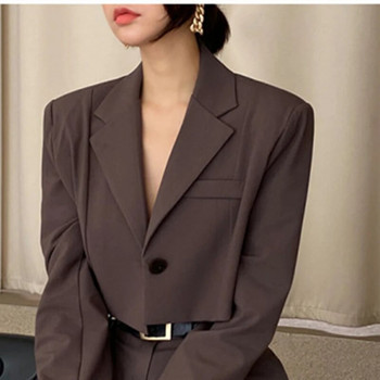 Офис дамски блейзър костюми Винтидж комплект от две части Дамски блейзър с дълъг ръкав + дълги панталони с широки крачоли с висока талия Тоалети от 2 части