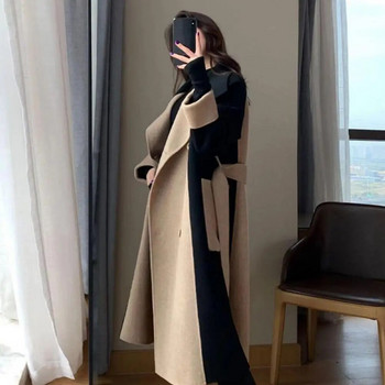 Χειμερινό παλτό 2023 Διπλό γυναικείο παλτό διπλής όψης που ταιριάζει στο μεσαίο μήκος διπλής όψης Αναδιπλούμενος γιακάς Keep ζεστές τσέπες