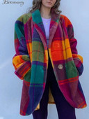 Panelezett kockás női dzseki, hosszú ujjú, zsebes, egysoros, alkalmi női kabát, 2024 tavaszi V-nyakú, elegáns női felöltő