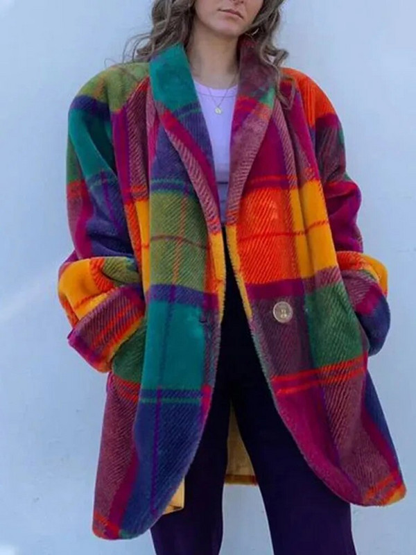Panelezett kockás női dzseki, hosszú ujjú, zsebes, egysoros, alkalmi női kabát, 2024 tavaszi V-nyakú, elegáns női felöltő