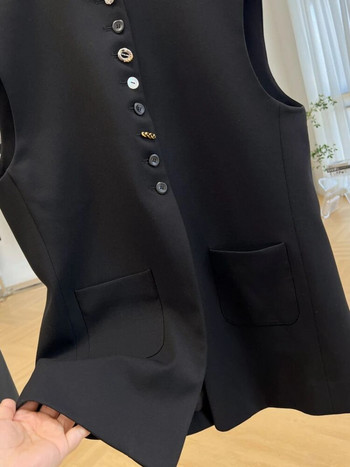 Черни жилетки Дамски нови пролетни ретро базови връхни дрехи без ръкави Office Lady Leisure M-3XL Свободен темперамент Моден шик Универсални