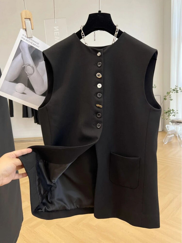 Juodos liemenės, moteriškos, naujos pavasario senovinės, paprastos berankovės, biuro moteriškas laisvalaikis M-3XL Laisvos temperamento mados prašmatnus, viskas tinka