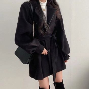Γυναικείο παλτό από μασίφ μαλλί με λεπτή εφαρμογή Ζώνη παλτό Γυναικείο ζεστό βαμβάκι Πιο παχύ V-λαιμόκοψη Γραφείο Lady Κομψά, μοντέρνα ρούχα με κουμπιά