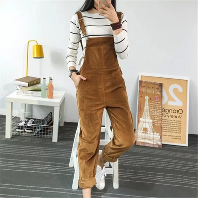 Salopete de primăvară Salopete subțiri din velur pentru femei Noua femeie Mori Girl Pantaloni de buzunar Salopete casual drăguțe Jardineira Feminina