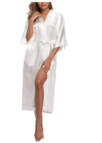 Секси дамска дълга роба с джоб Сватбена рокля за шаферка от коприна Халат за баня голям размер S-XXXL Нощна рокля