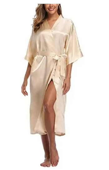 Секси дамска дълга роба с джоб Сватбена рокля за шаферка от коприна Халат за баня голям размер S-XXXL Нощна рокля