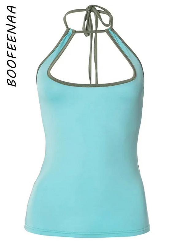 BOOFEENAA Y2k tankfelső, női üreges, hát nélküli kötőfék, nyakba köthető felsők Női ruházat Aranyos szexi nyári Camisole C85-AE10