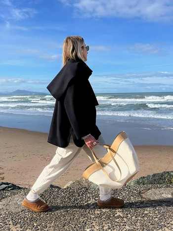 Γυναικείο παλτό με κασκόλ Χαλαρά casual μακρυμάνικα ζεστά γυναικεία παλτό 2023 Φθινόπωρο Χειμώνας Μονό Γυναικείο παλτό
