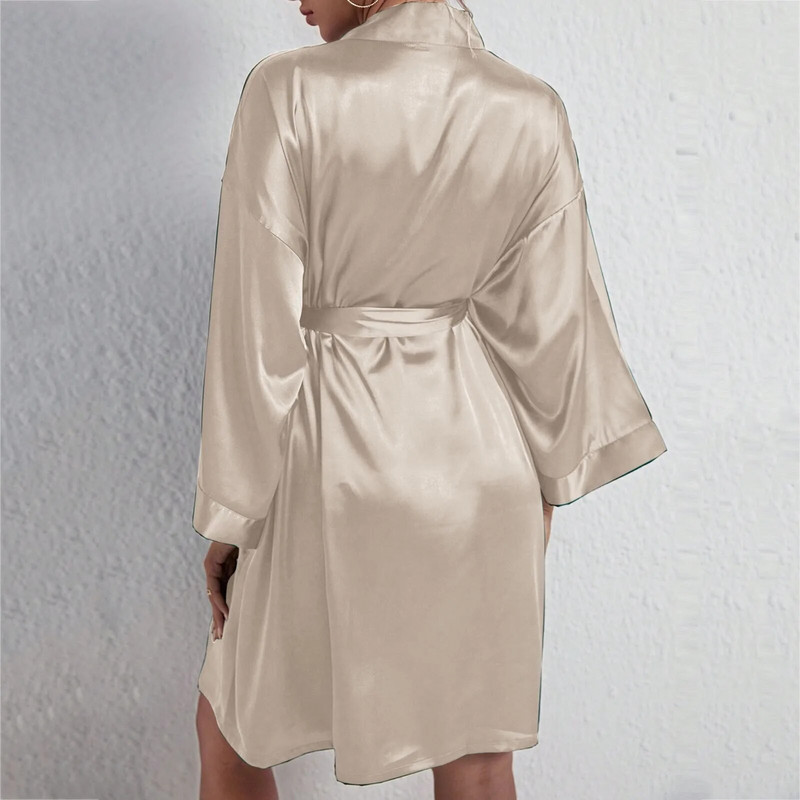 Kimono hommikumantel Naiste pruutneitsi hommikumantlid Sügisene seksikas soliidne satiinist öösärk Hommikumantel Naistele Kodu hommikumantlid Pidžaamad Suures suuruses