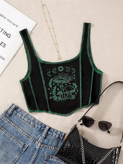 2000-ih Y2K odjeća High Street grafički top bez rukava s biljnim printom za žene Ljetni grunge bez rukava Crop Top Streetwear