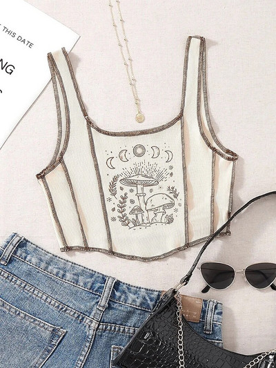 2000-ih Y2K odjeća High Street grafički top bez rukava s biljnim printom za žene Ljetni grunge bez rukava Crop Top Streetwear