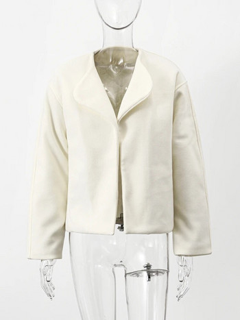 Thicken Women Coat 2023 Зимно бяло, изкуствена вълна, топла женска жилетка с дълъг ръкав, шикозно дамско палто с отложна яка