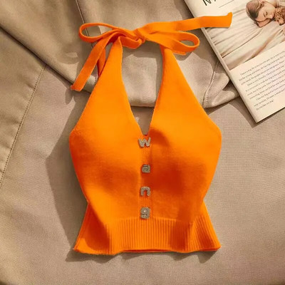 Női Nyári Y2K Ruhák Ujjatlan V nyakú Szexi Tankok Camis Crop Vintage Cool Girl Kötött koreai divatos pulóver póló