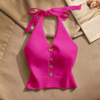 Női Nyári Y2K Ruhák Ujjatlan V nyakú Szexi Tankok Camis Crop Vintage Cool Girl Kötött koreai divatos pulóver póló