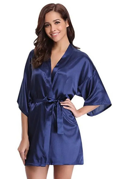 Noua halat kimono din matase Halat de baie pentru femei Robe de dama de onoare din matase Robe sexy bleumarin Robe din satin Robe de toaleta pentru doamne