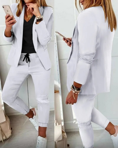Blazer pentru femei Costume cu pantaloni toamnă iarnă cu mâneci lungi pantaloni creion de buzunar Seturi de îmbrăcăminte de lucru OL FYY-509