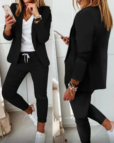 Blazer pentru femei Costume cu pantaloni toamnă iarnă cu mâneci lungi pantaloni creion de buzunar Seturi de îmbrăcăminte de lucru OL FYY-509