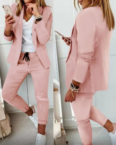 Blazer pentru femei Costume cu pantaloni toamnă iarnă cu mâneci lungi pantaloni creion de buzunar Seturi de îmbrăcăminte de lucru OL FYY-509