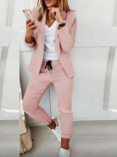 Blazer pentru femei Costume cu pantaloni toamnă iarnă cu mâneci lungi pantaloni creion de buzunar Seturi de îmbrăcăminte de lucru OL FYY-509