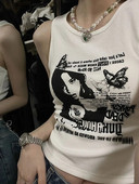 Y2k Grunge Print Seksi majica bez rukava za žene Rebrasti pleteni prsluk Ulična odjeća Estetska odjeća Ženska skraćena majica 2000-ih
