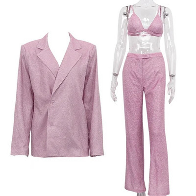 TARUXY Seturi de blaze strălucitoare, strălucitoare, pentru femei, costum de damă, ocazional, cu sclipici, haine și pantaloni.