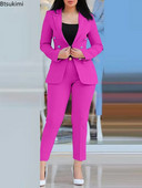 Nou set de pantaloni de 2 bucăți pentru femei Seturi de birou de afaceri pentru doamne ținute elegante cu guler cu revere, costum de blazer, seturi de jachete și pantaloni