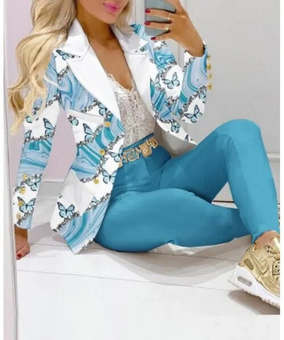 Nou set de pantaloni de 2 bucăți pentru femei Seturi de birou de afaceri pentru doamne ținute elegante cu guler cu revere, costum de blazer, seturi de jachete și pantaloni