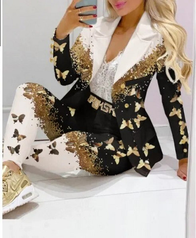 Nou set de pantaloni de 2 bucăți pentru femei Seturi de birou de afaceri pentru doamne ținute elegante cu guler cu revere, costum de blazer, seturi de jachete și pantaloni